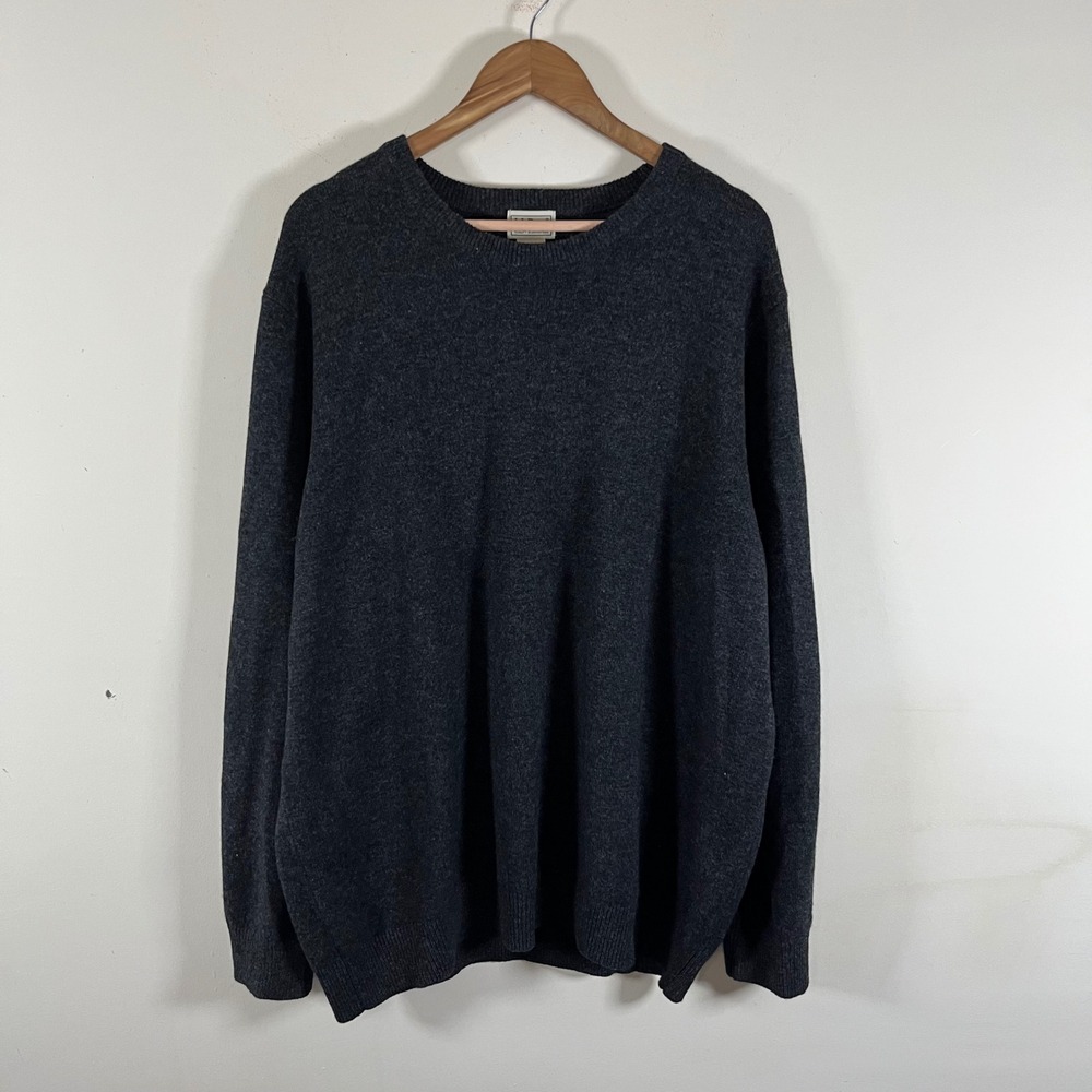 Vintage L.L. Bean 100% Lambswool Knit Crewneck Sweater Charcoal Gray Mens XXL